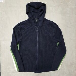 Tangents Women's 2XL Ribbed Knit Full Zip Hoodie Navy Blue Stripe Y2K
